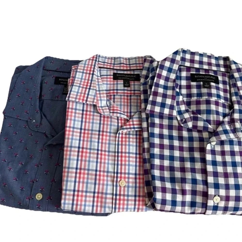 Banana Republic Lot Of 3 Button Down Shirts Large Cotton Long Sleeve Career